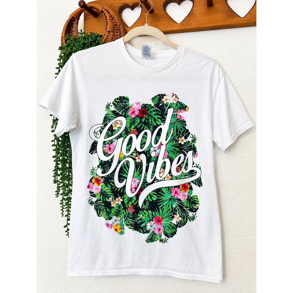 Good Vibes Tropical Floral Size Small Men Graphic T-Shirt